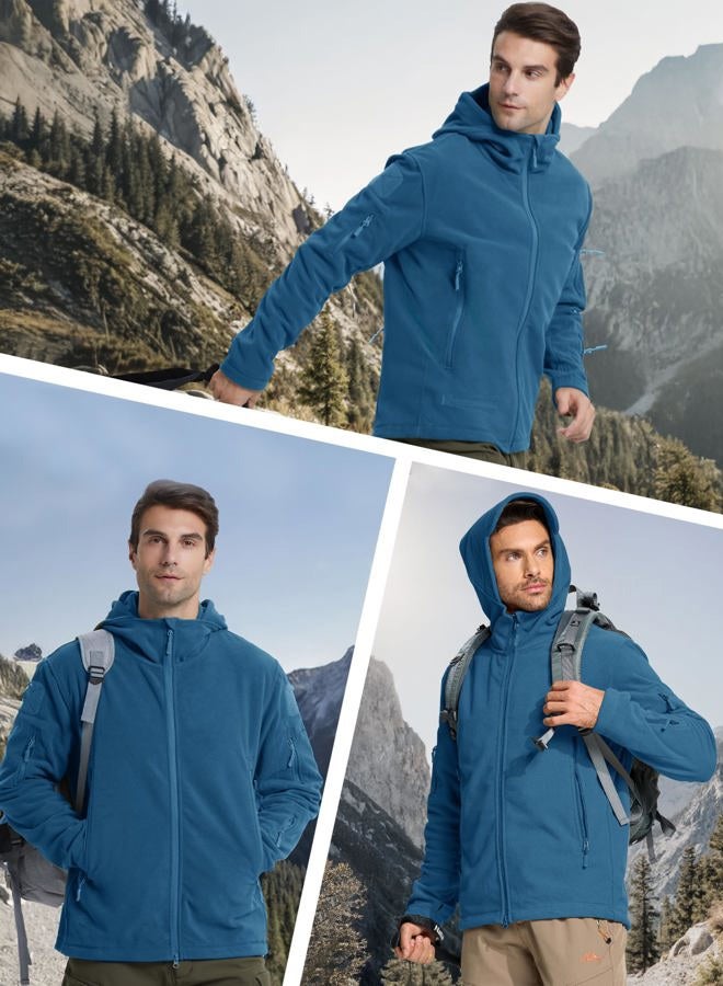 CRYSULLY Men's Fall Winter Coat Safari Jacket Fleece Hiking Travelling Fatigue Outdoors Snow Jacket Coat Blue Green - Image 5