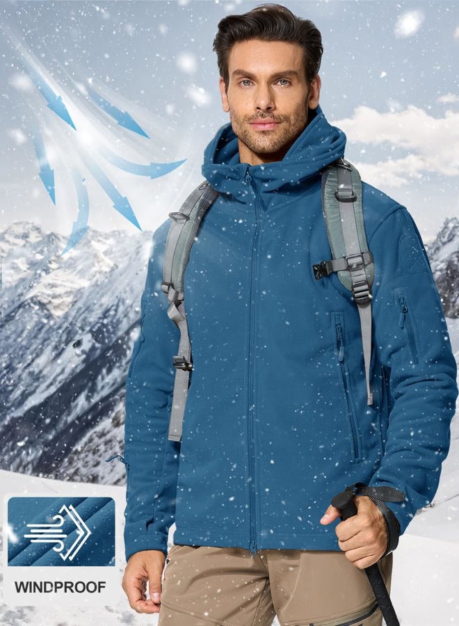 CRYSULLY Men's Fall Winter Coat Safari Jacket Fleece Hiking Travelling Fatigue Outdoors Snow Jacket Coat Blue Green - Image 3
