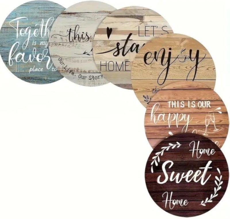 Set of 6 Round Wooden Coasters, Vintage Rustic Coffee Mats, Heart Shaped Drink Mats, Coffee Table Protector for Home and Friends, Art and Craft Decor, No Stand, Wood Mdf