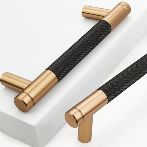 Gutuwellea 12 Pack 3 34 Inch 96 mm Bronze and Black Knurled Cabinet Handles Cabinet Pulls Aluminum Handles Drawer Pulls Oxidation Finish with Diamond Pattern - Image 1