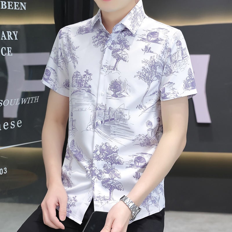 H543 Junior Summer Ice Silk Digital Printing Explosions Short-Sleeved Casual Shirt - Image 2