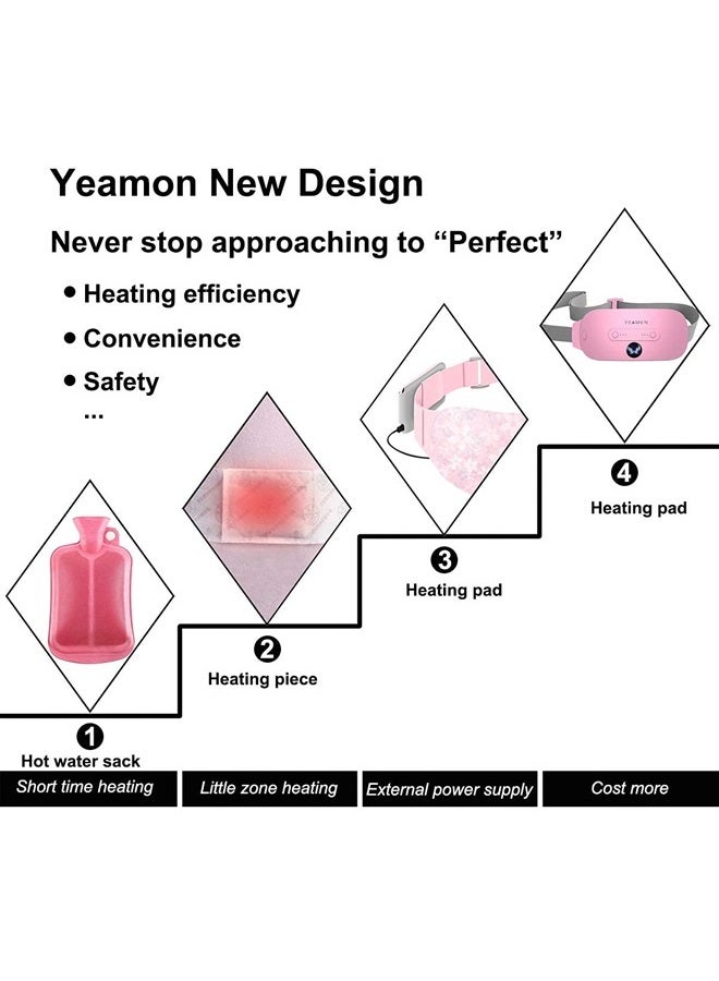 Yeamon Portable Cordless Heating Pad, Electric Waist Belt Device, Fast Heating Pad with 3 Heat Levels and 3 Massage Modes, Back or Belly Heating Pad for Women and Girl - Image 5