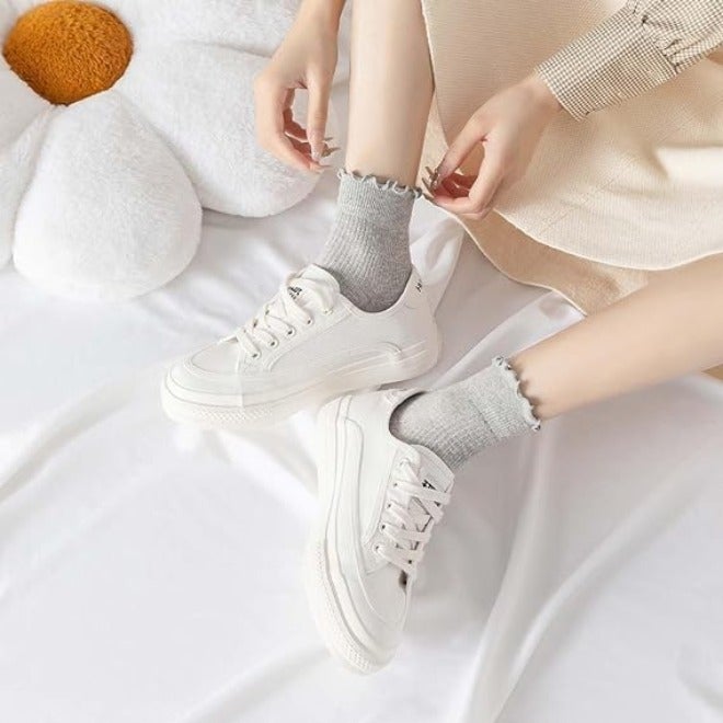 ChicAbode 3 Pairs Women’s Ruffle Slouch Socks, Soft Breathable Mid Tube Cotton Socks, Frilly Fashion Ankle Boot Socks for Girls, Cute Retro Style Stackable Socks for Casual or Dress Wear - Image 5