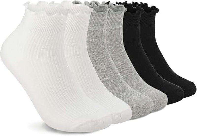 ChicAbode 3 Pairs Women’s Ruffle Slouch Socks, Soft Breathable Mid Tube Cotton Socks, Frilly Fashion Ankle Boot Socks for Girls, Cute Retro Style Stackable Socks for Casual or Dress Wear - Image 1