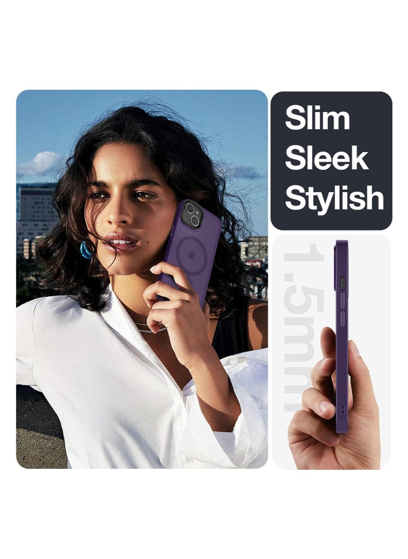 Generic - Magnetic Case For iPhone 15 Case Compatible with MagSafe Military Grade Protection Shockproof Translucent Matte Case Anti Scratch Shockproof Phone Case (Deep Purple) - Image 1