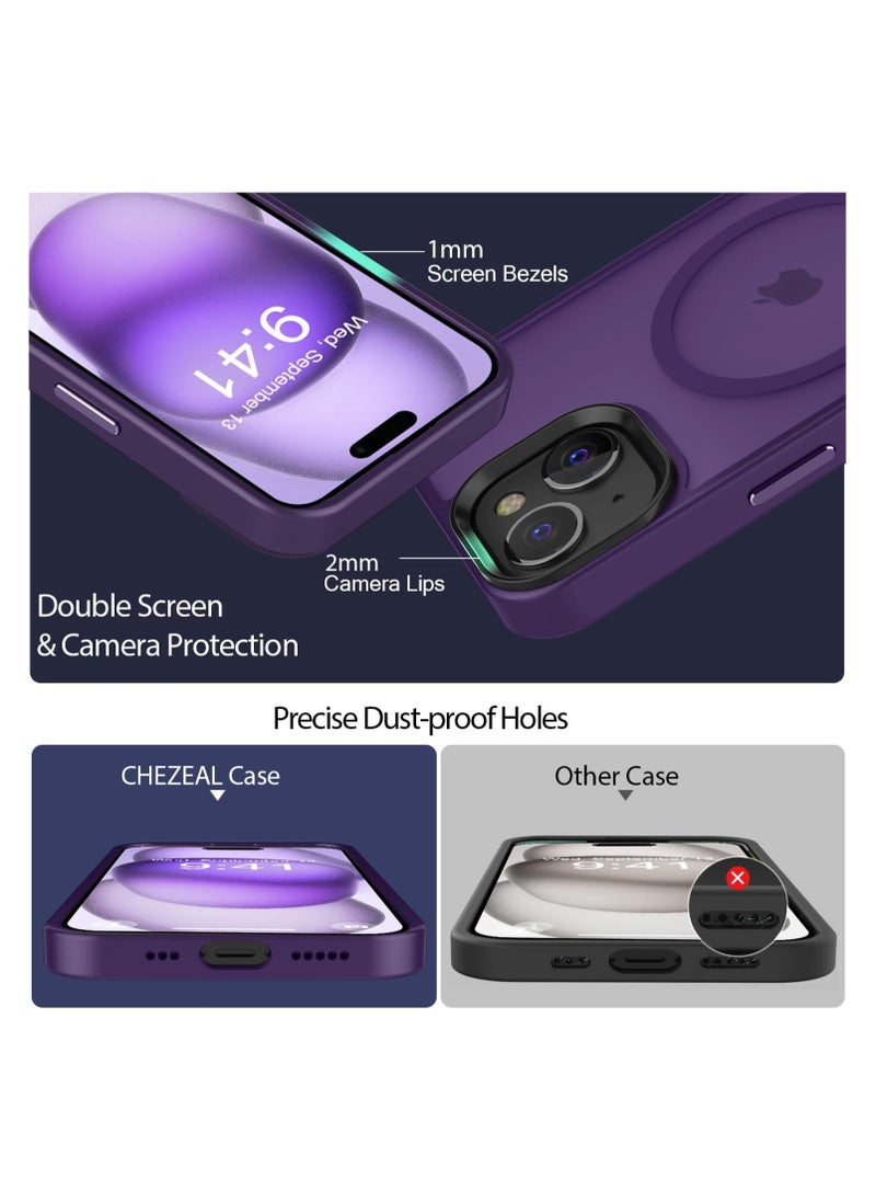 Generic - Magnetic Case For iPhone 15 Case Compatible with MagSafe Military Grade Protection Shockproof Translucent Matte Case Anti Scratch Shockproof Phone Case (Deep Purple) - Image 1