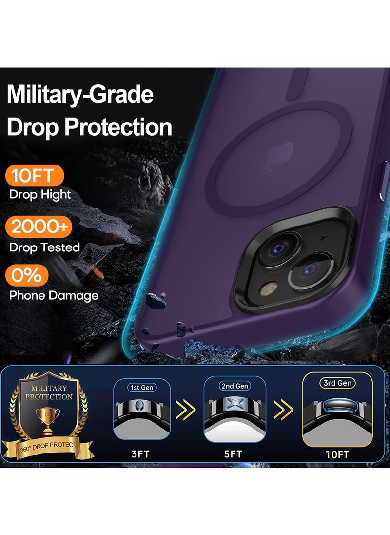 Generic - Magnetic Case For iPhone 15 Case Compatible with MagSafe Military Grade Protection Shockproof Translucent Matte Case Anti Scratch Shockproof Phone Case (Deep Purple) - Image 1