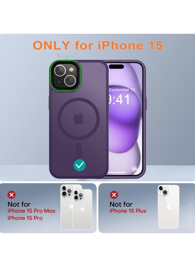 Generic - Magnetic Case For iPhone 15 Case Compatible with MagSafe Military Grade Protection Shockproof Translucent Matte Case Anti Scratch Shockproof Phone Case (Deep Purple) - Image 1