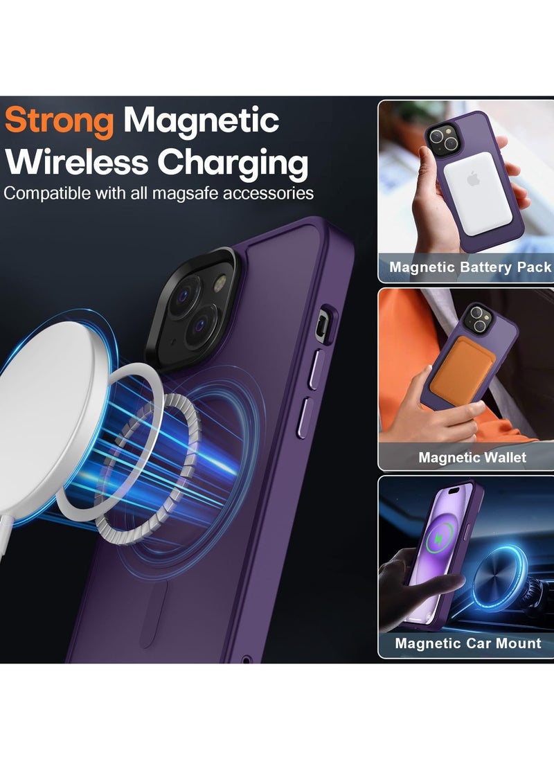 Generic - Magnetic Case For iPhone 15 Case Compatible with MagSafe Military Grade Protection Shockproof Translucent Matte Case Anti Scratch Shockproof Phone Case (Deep Purple) - Image 1