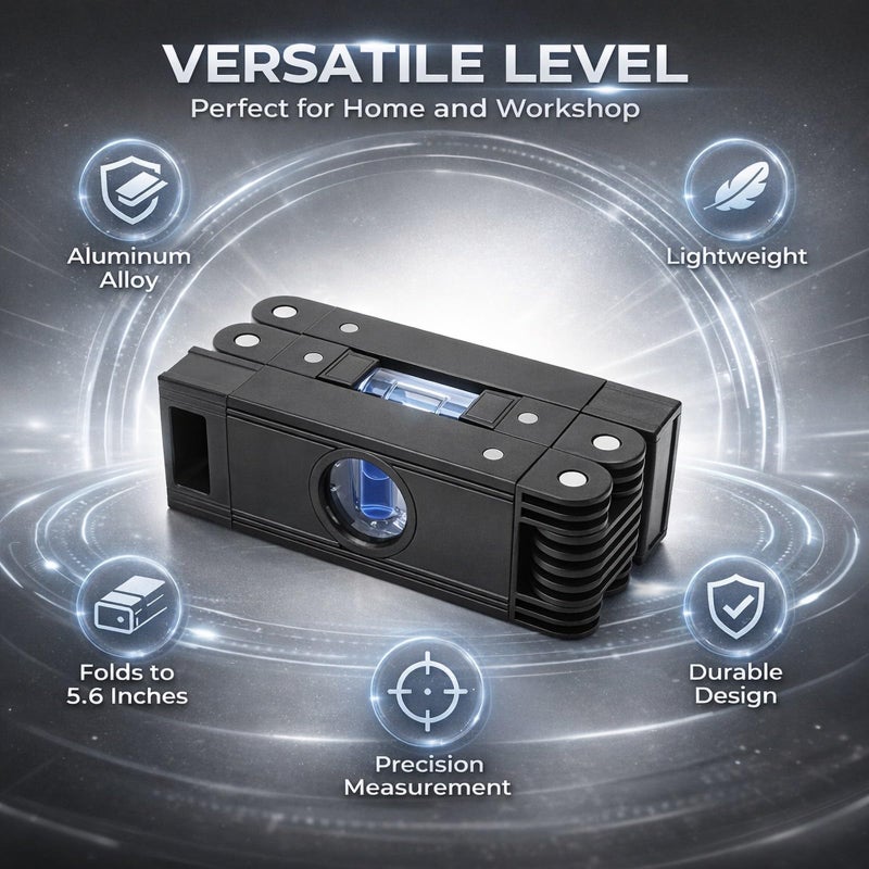 Foldable Aluminum Alloy Magnetic Level 3 Sections Multi Angle Measuring Tool Black - Image 4