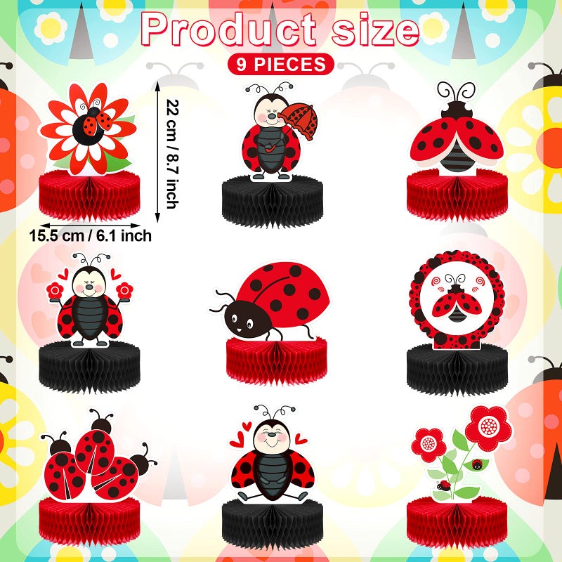 Sumind 9 Pieces Ladybug Party Decorations Supplies Ladybug Table Decorations Honeycomb Centerpieces Birthday Party Cake Decorations Creative Fancy Ball Table Topper Ladybug Paper for Baby Shower Supply - Image 2