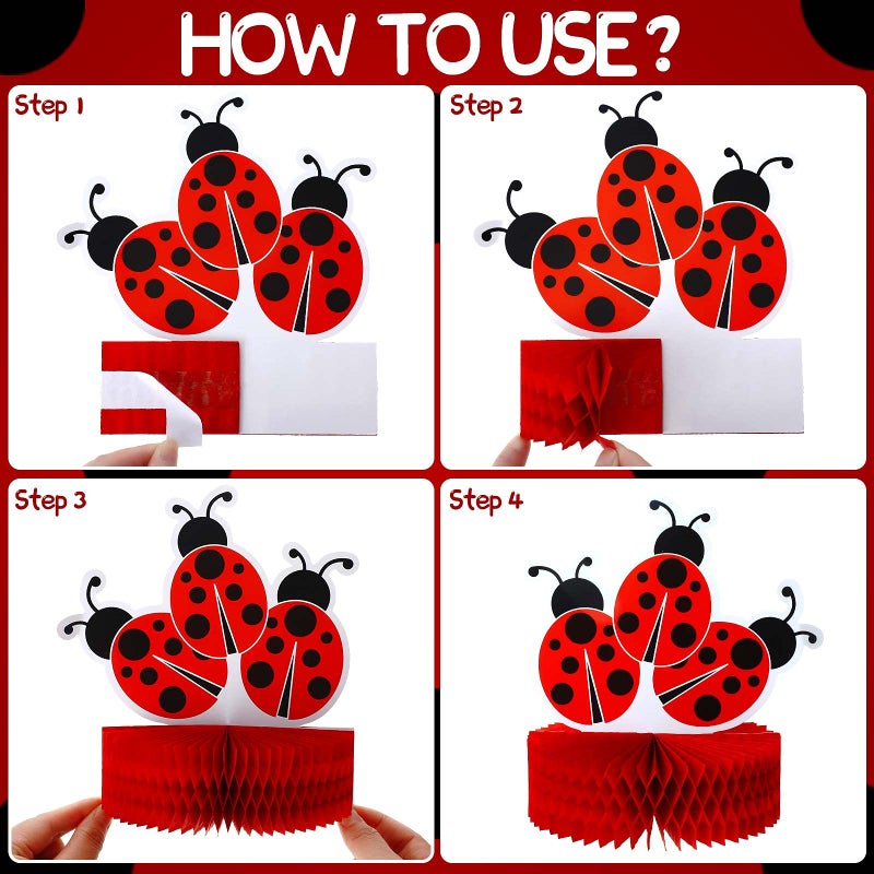Sumind 9 Pieces Ladybug Party Decorations Supplies Ladybug Table Decorations Honeycomb Centerpieces Birthday Party Cake Decorations Creative Fancy Ball Table Topper Ladybug Paper for Baby Shower Supply - Image 3