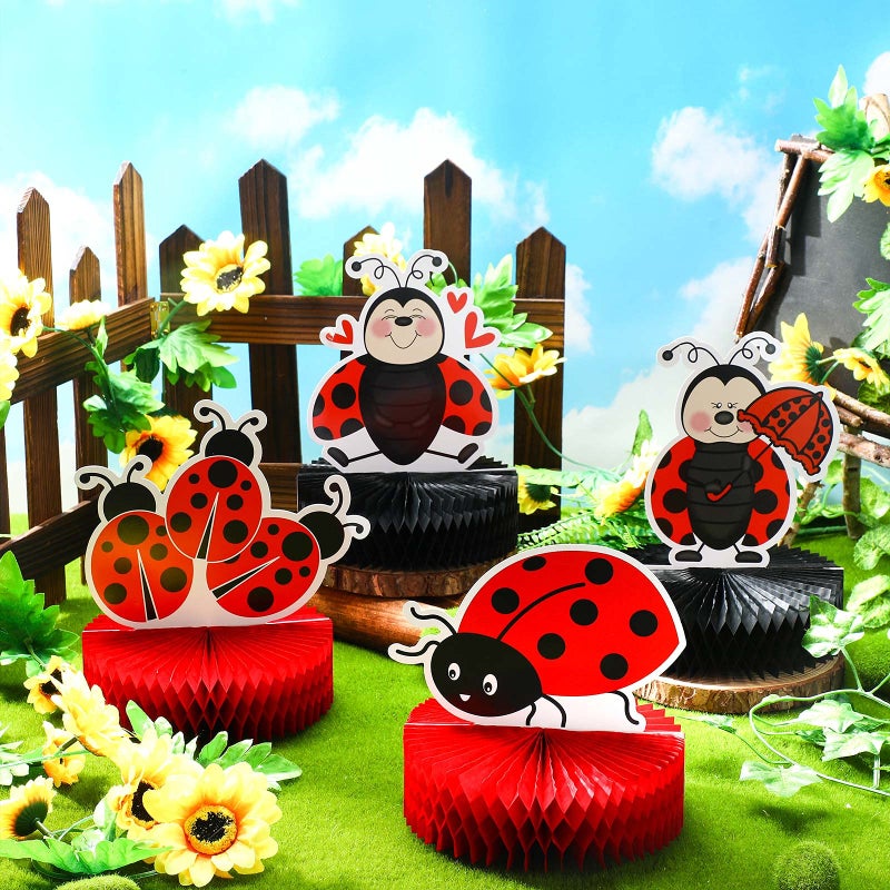 Sumind 9 Pieces Ladybug Party Decorations Supplies Ladybug Table Decorations Honeycomb Centerpieces Birthday Party Cake Decorations Creative Fancy Ball Table Topper Ladybug Paper for Baby Shower Supply - Image 5