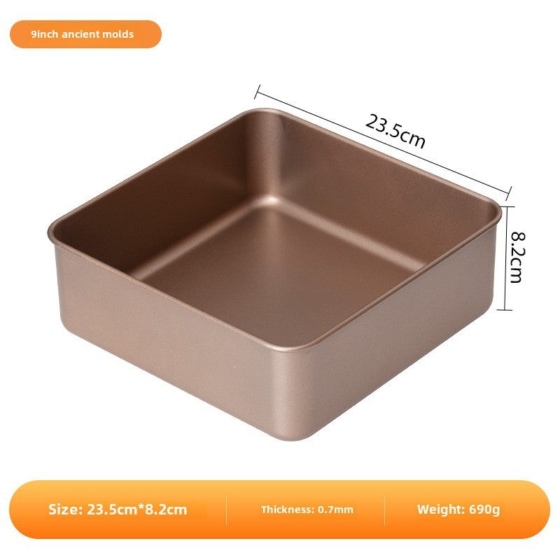 Heightened and Deepened Non-Stick Ancient Cake Mold Baking Pan Square Plate Baking Tool Bread Special Tray Grinding Tool(9 "Ancient Early Cake Baking Pan) - Image 1