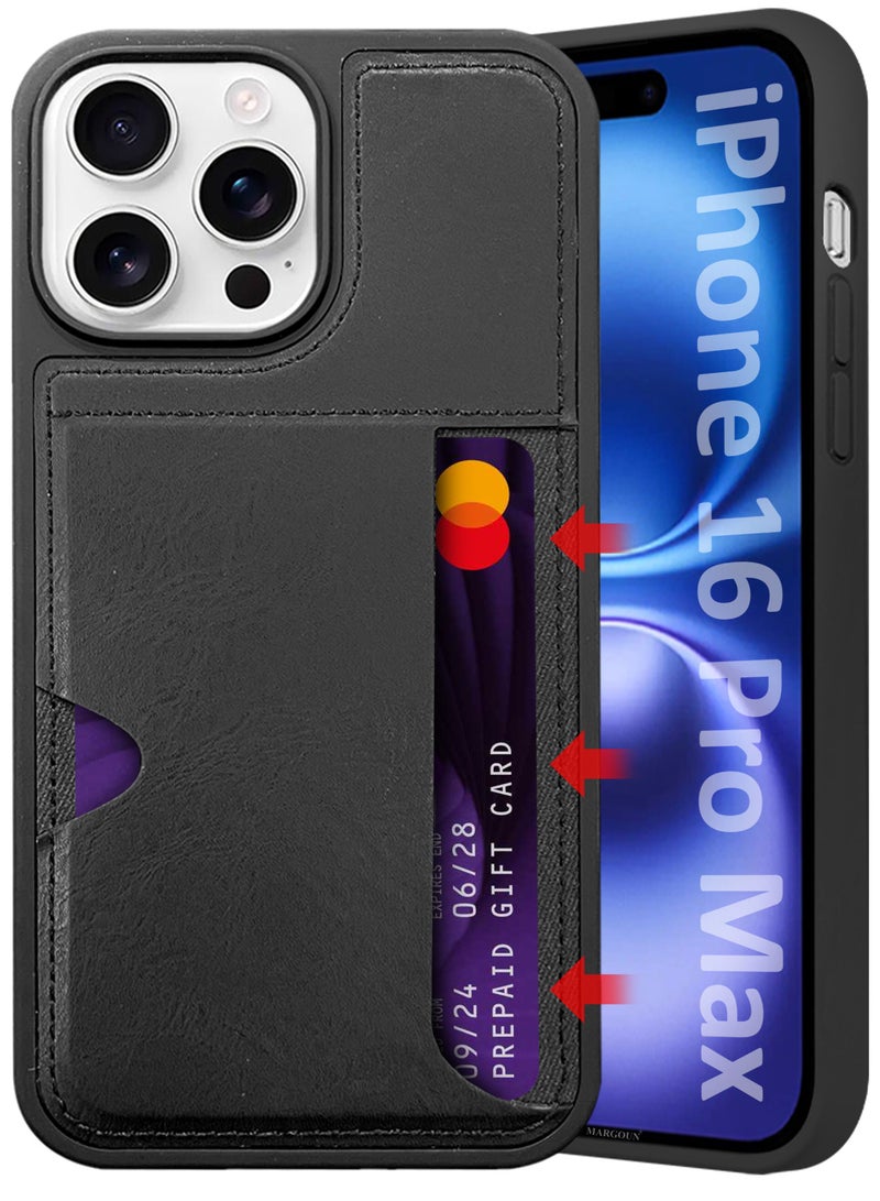 CATANES iPhone 16 Pro Max 3Packs Case Leather Antifingerprint Cover with Wallet Card Slot Shell, Side Insert Card Holder, Anti Fall Protection - Black  - Image 1