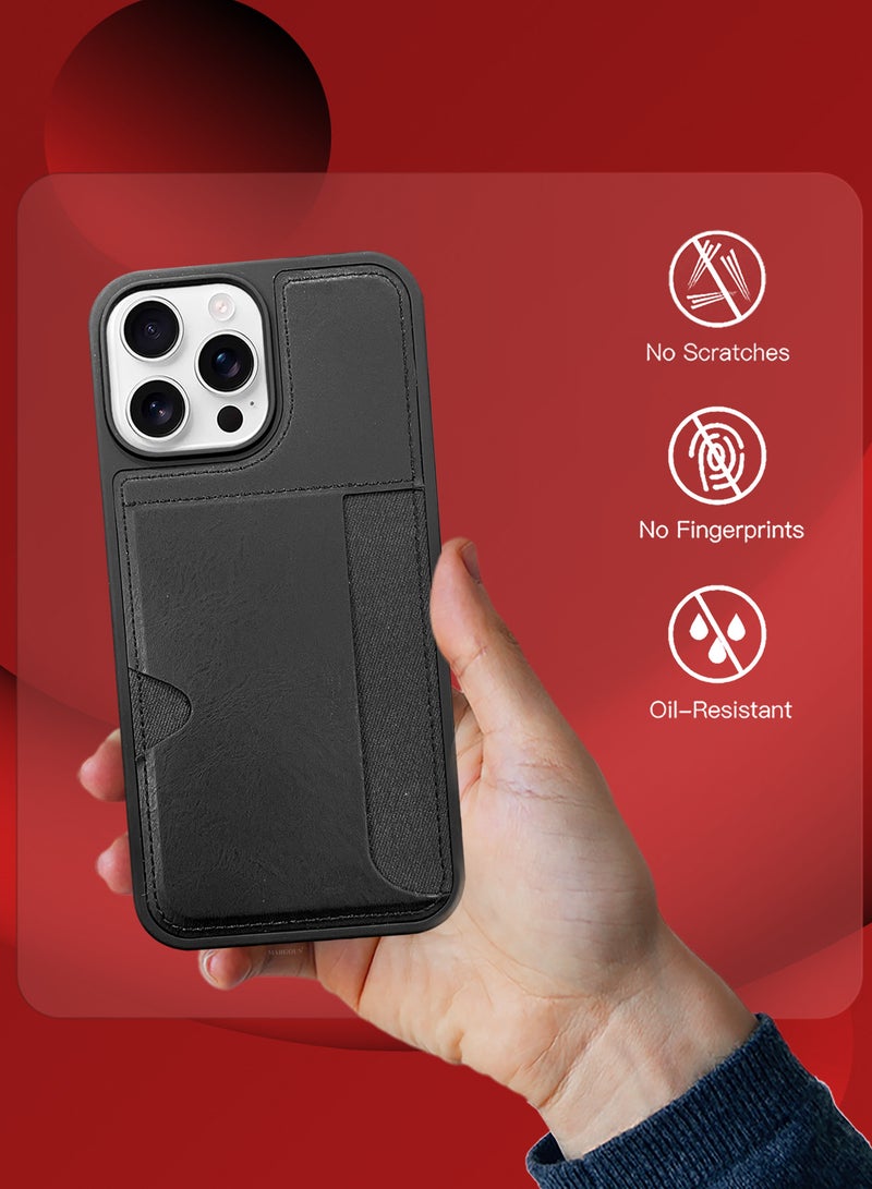 CATANES iPhone 16 Pro Max 3Packs Case Leather Antifingerprint Cover with Wallet Card Slot Shell, Side Insert Card Holder, Anti Fall Protection - Black  - Image 4