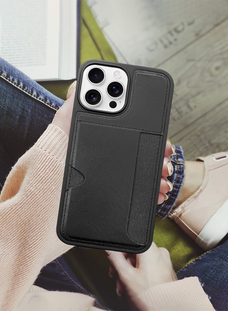 CATANES iPhone 16 Pro Max 3Packs Case Leather Antifingerprint Cover with Wallet Card Slot Shell, Side Insert Card Holder, Anti Fall Protection - Black  - Image 5