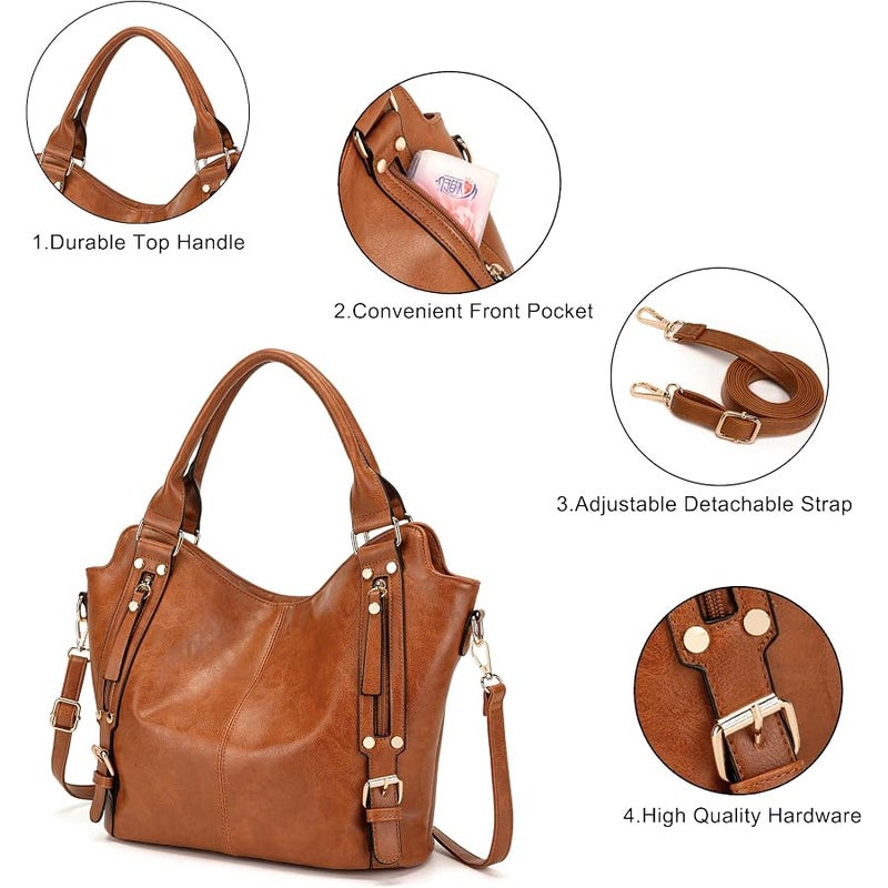 Soperwillton Crossbody Bags for Women Large Hobo Purse PU Leather Shoulder Handbag Ladies Tote Wallet Set 2PCS - Image 5