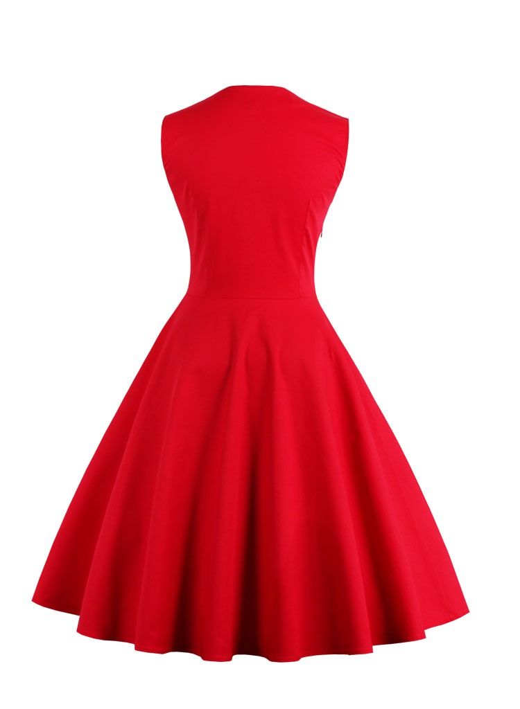 Loquat Patchwork Vintage Polka Dot Dresses Red/Black  - Image 2