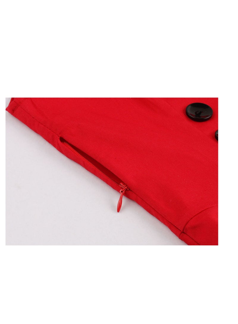 Loquat Patchwork Vintage Polka Dot Dresses Red/Black  - Image 4