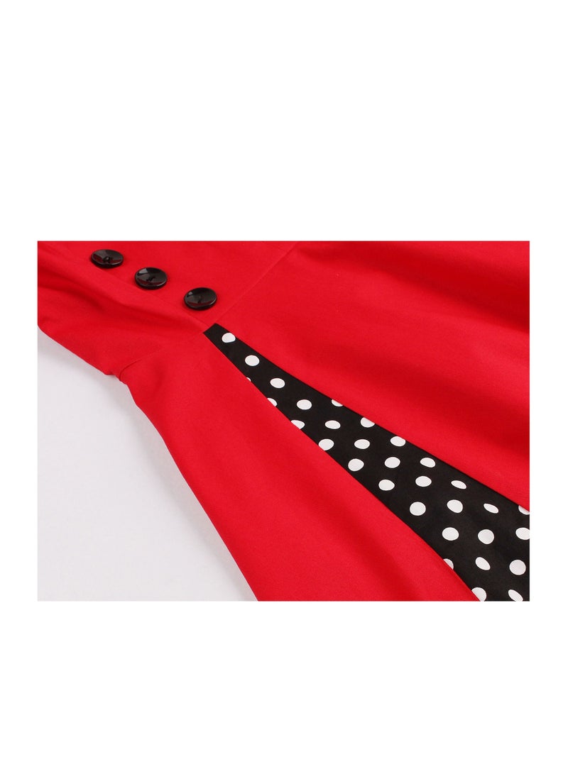 Loquat Patchwork Vintage Polka Dot Dresses Red/Black  - Image 3