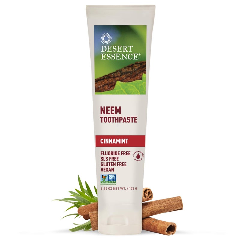 Desert Essence Natural Neem Toothpaste - Cinnamint - 6.25 Oz - Pure Essential Oil - Baking Soda - Complete Oral Care - Sea Salt - Refreshing Taste - Promotes Buildup Reduction - Image 1