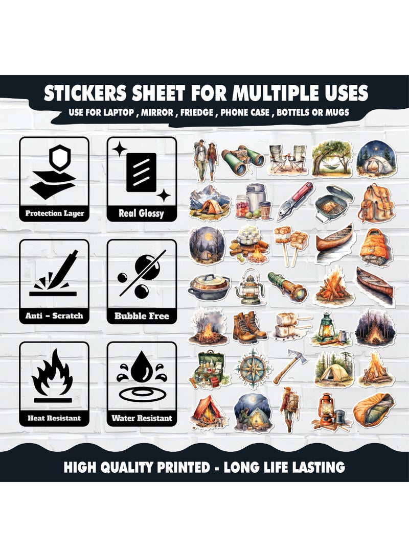 Laptop Sticker - 35 Pcs Camp Adventure Cute Custom Shapes Waterproof Scratch And Heat Resistant for Laptops, Mugs, Mirrors, and Bottles, Perfect for Personalizing Your Gear,  Laptop Vinyl Sticker  - Image 2