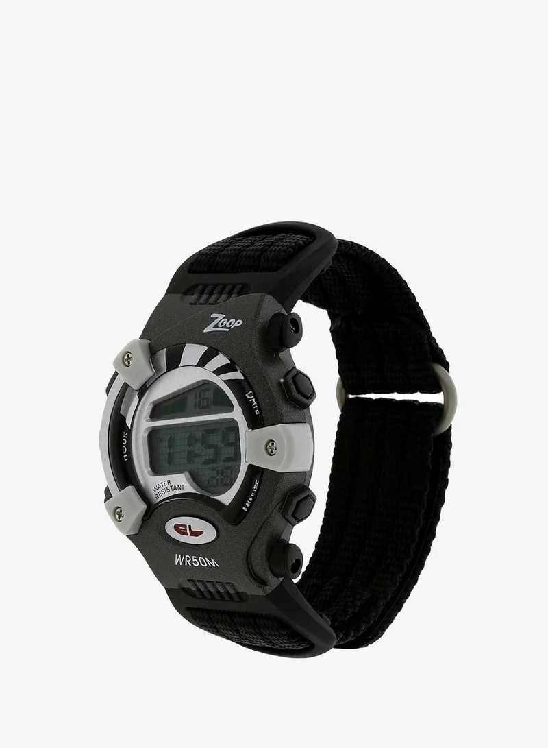 Zoop Grey Dial Black Fabric Strap Watch