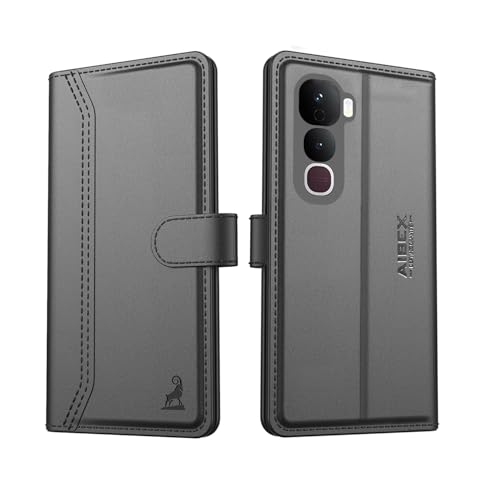 AIBEX ® Compatible for Compatible for Vivo Y400 5G Flip Cover Leather Finish with Magnatic Closure | Inside TPU with Card Pockets | Wallet Stand | Complete Protection Flip Case -Black - Image 1