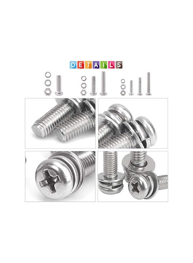 Glarks 510 Pieces Pan Head Stainless Steel Screws Nuts Lock and Flat Gasket Washers Assortment Kit - Image 4