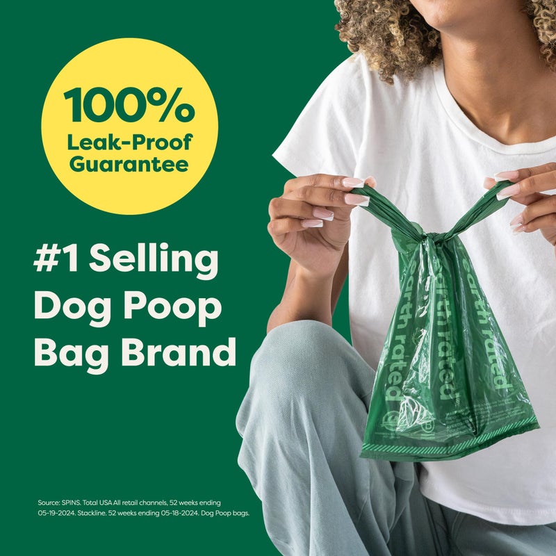 Earth Rated Dog Poop Bags with Handles on Refill Rolls, Easy-Tie on a Compact Roll, Extra Wide Opening, Guaranteed Leak-Proof, Unscented, 105 on Rolls - Image 3