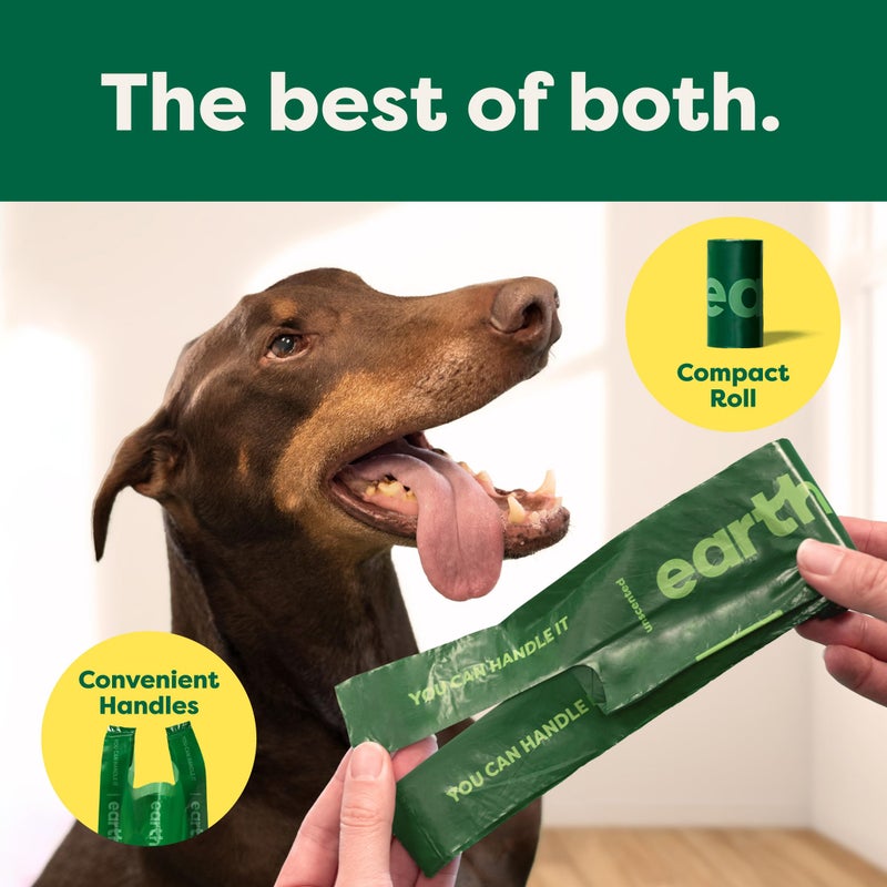Earth Rated Dog Poop Bags with Handles on Refill Rolls, Easy-Tie on a Compact Roll, Extra Wide Opening, Guaranteed Leak-Proof, Unscented, 105 on Rolls - Image 2