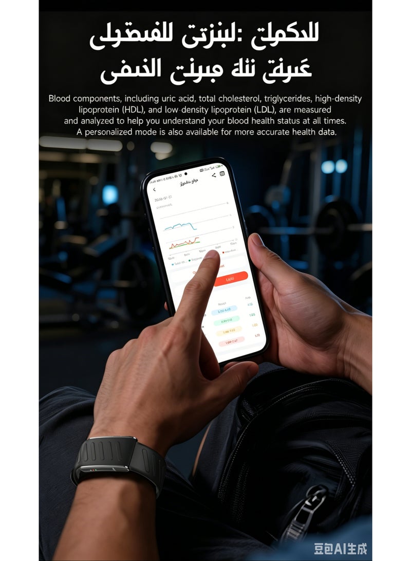 Screenless Smart Bracelet, ECG Heart Health Analyzer, 24H Heart Rate Blood Oxygen HRV Blood Pressure Body Temperature Monitor, Uric Acid & Blood Lipid Tester, Body Fat BMI Fitness Tracker with 120+ Sports Modes, - Image 3