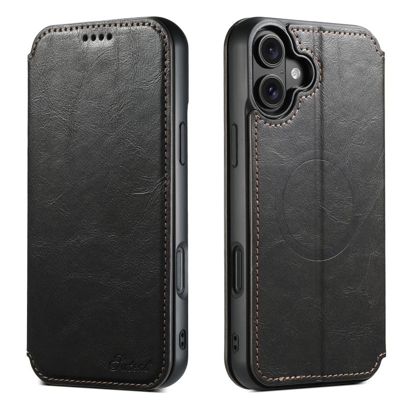 Suteni For Iphone 17 J05 Leather Magnetic Magsafe Phone Case(Black) - Image 1