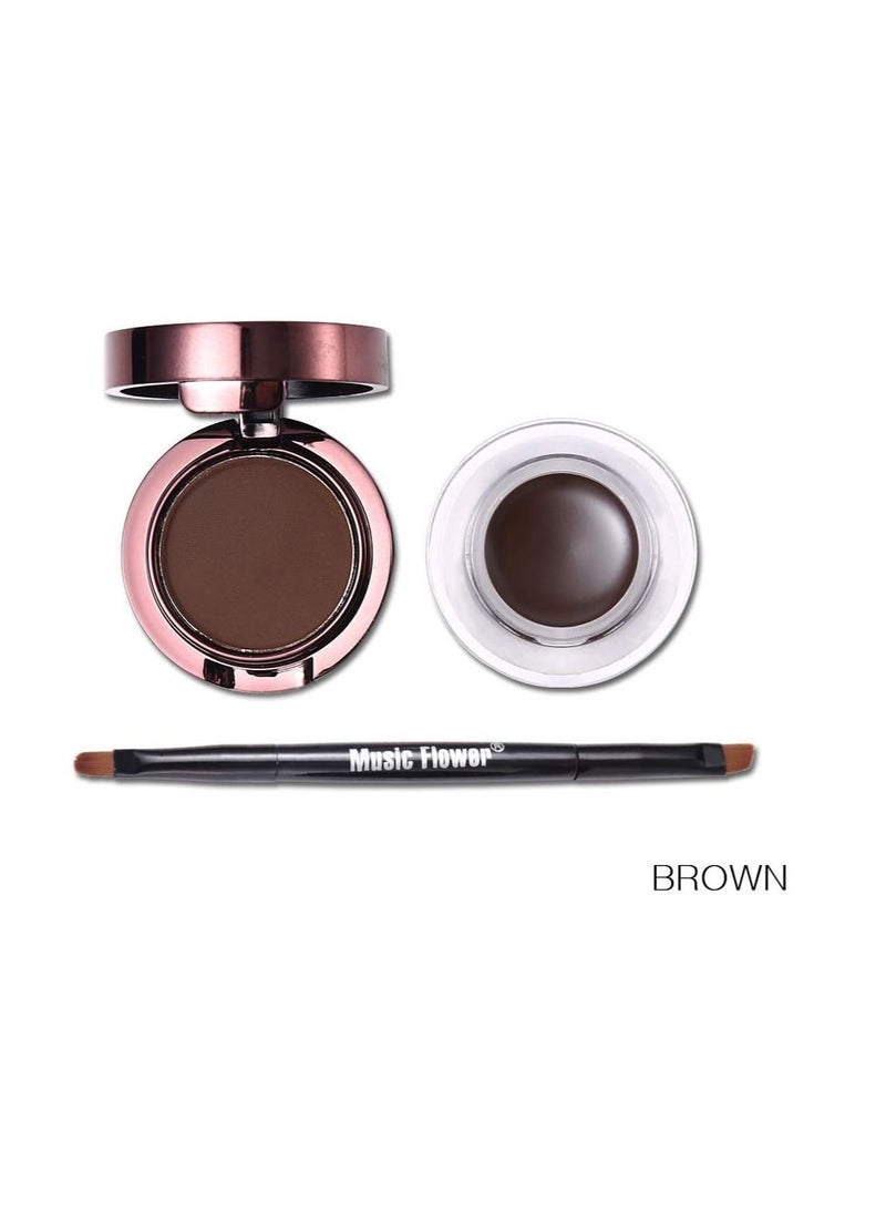 Music Flower - Eyeliner and Eyebrow Powder Kit Brown Black Water-proof with Eye Liner Brush - Image 1
