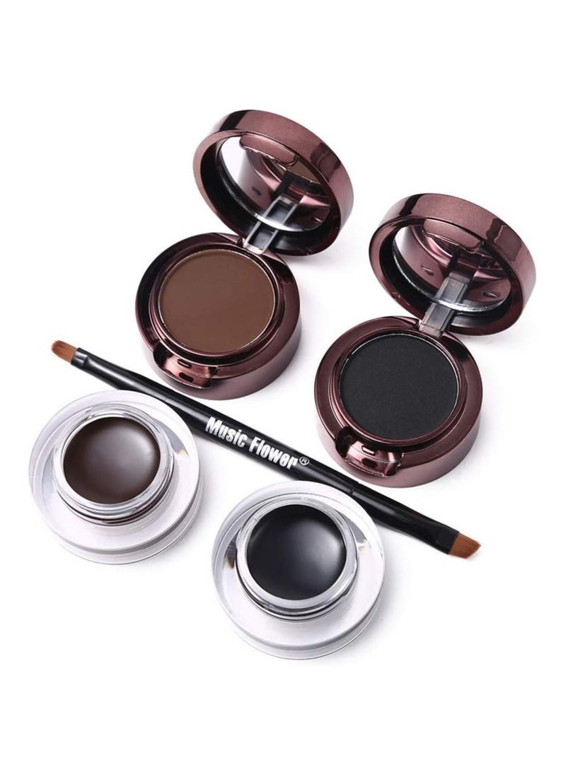 Music Flower - Eyeliner and Eyebrow Powder Kit Brown Black Water-proof with Eye Liner Brush - Image 1