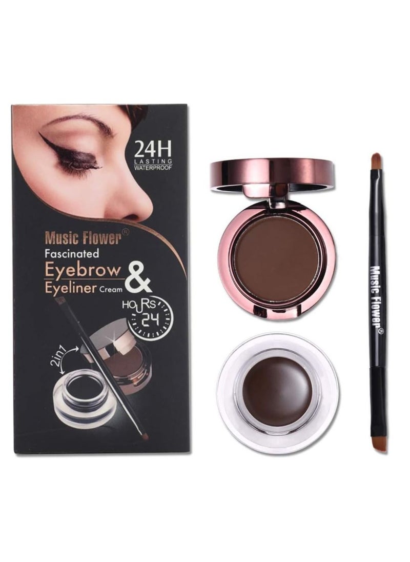 Music Flower - Eyeliner and Eyebrow Powder Kit Brown Black Water-proof with Eye Liner Brush - Image 1