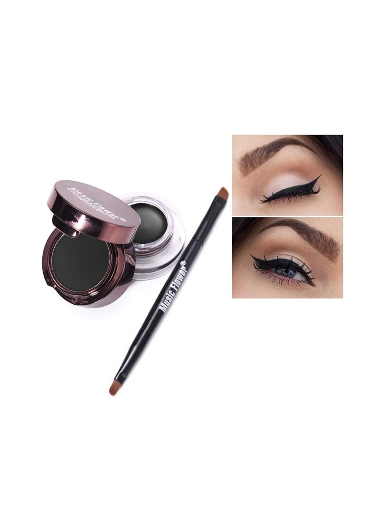 Music Flower - Eyeliner and Eyebrow Powder Kit Brown Black Water-proof with Eye Liner Brush - Image 1