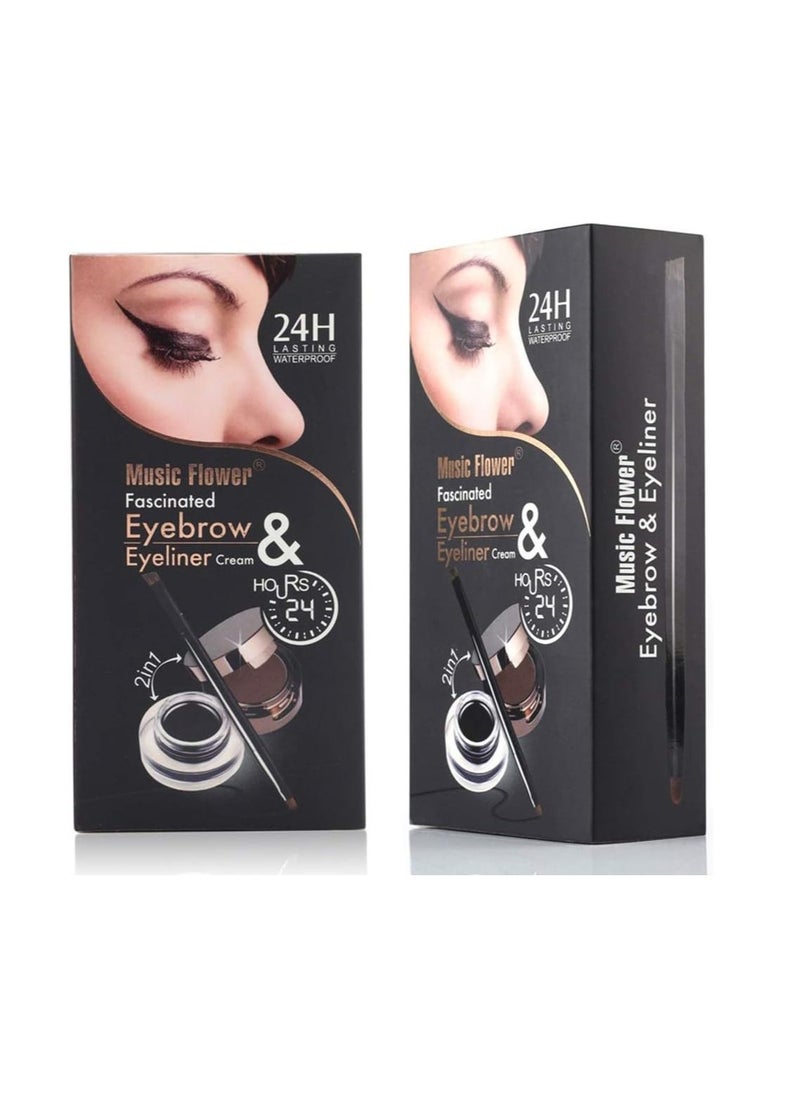 Music Flower - Eyeliner and Eyebrow Powder Kit Brown Black Water-proof with Eye Liner Brush - Image 1
