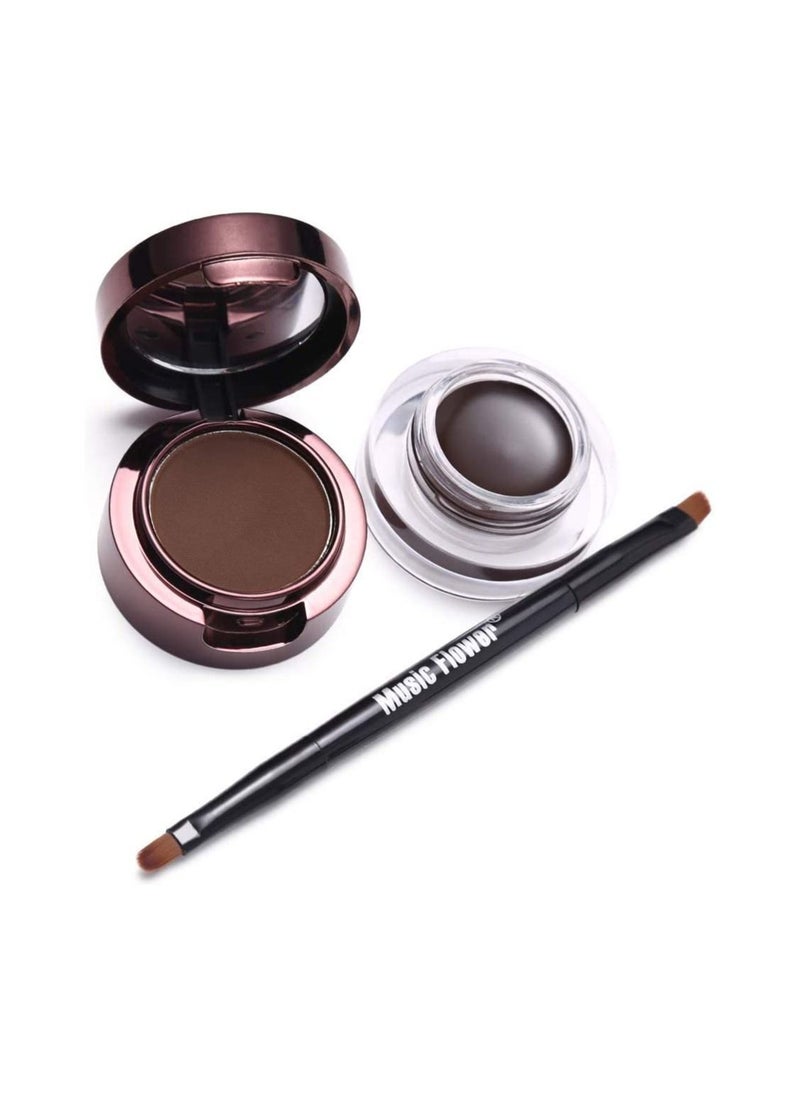 Music Flower - Eyeliner and Eyebrow Powder Kit Brown Black Water-proof with Eye Liner Brush - Image 1