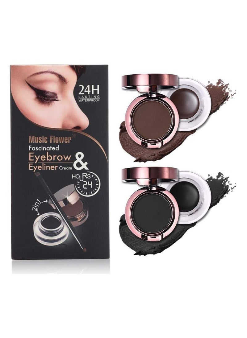 Music Flower - Eyeliner and Eyebrow Powder Kit Brown Black Water-proof with Eye Liner Brush - Image 1