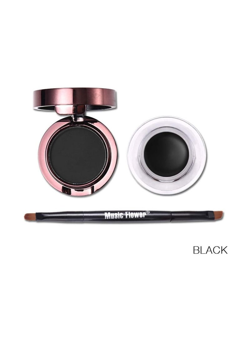 Music Flower - Eyeliner and Eyebrow Powder Kit Brown Black Water-proof with Eye Liner Brush - Image 1