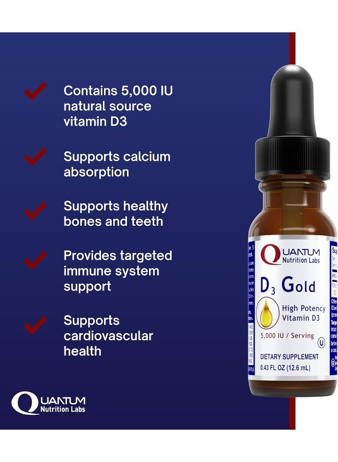 Quantum Nutrition QNL D3 Gold - Vitamin D Liquid Drops - Bone Strength Supplement - Offers Cardiovascular & Immune Support - Premium Health & Wellness Product - 0.43 fl oz - Image 2