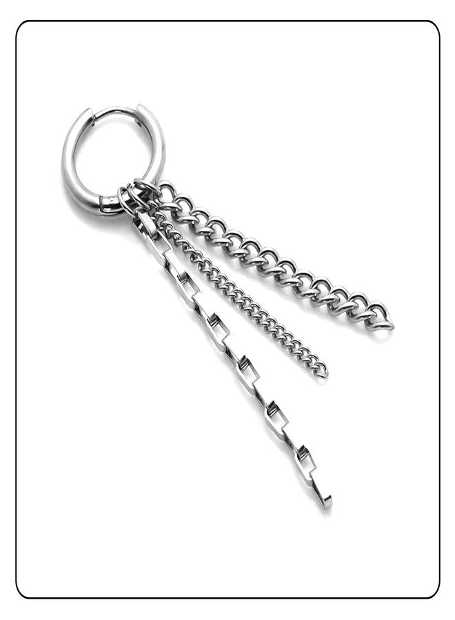 Fusamk Fashion Stainless Steel Huggie Hinged Hoop Earrings Tassel Long Chain Dangling Drop Earrings - Image 3