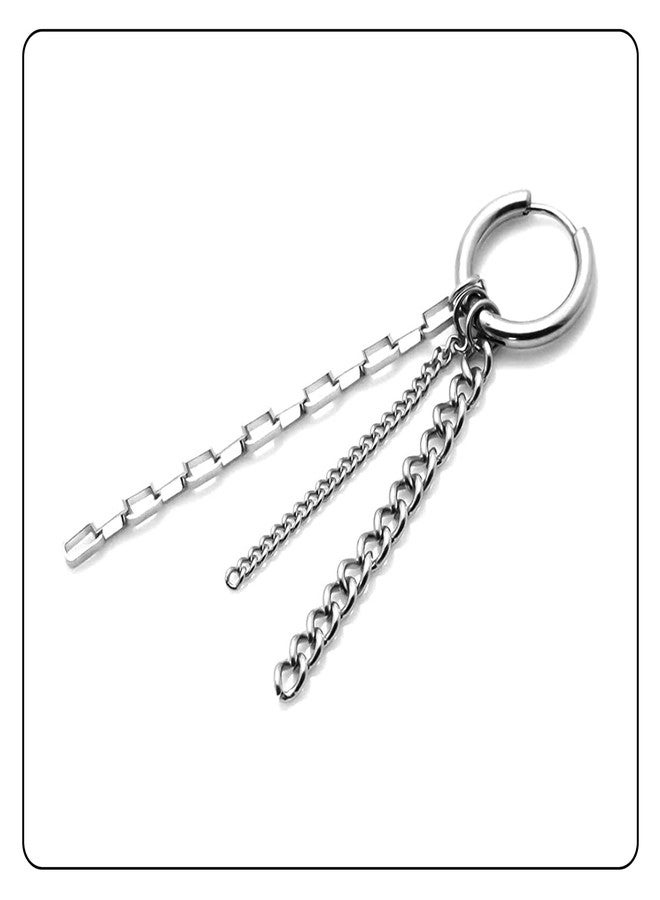 Fusamk Fashion Stainless Steel Huggie Hinged Hoop Earrings Tassel Long Chain Dangling Drop Earrings - Image 4