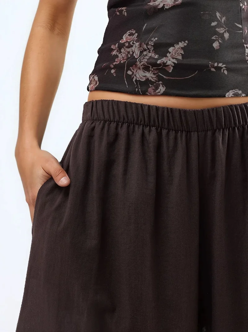 Busem Coffee Brown Elastic Waist Balloon Pants with Pockets for Women | Best Price UAE