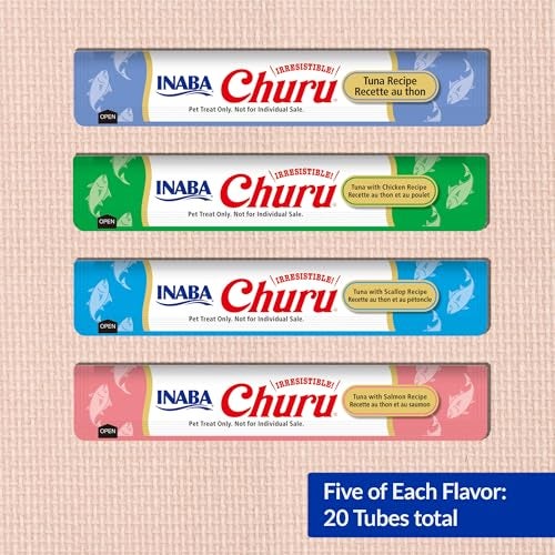 INABA Churu Cat Treats, Lickable, Squeezable Creamy Purée Cat Treat with Green Tea Extract & Taurine, 0.5 Ounces Each Tube, 20 Tubes, Tuna Variety - Image 3