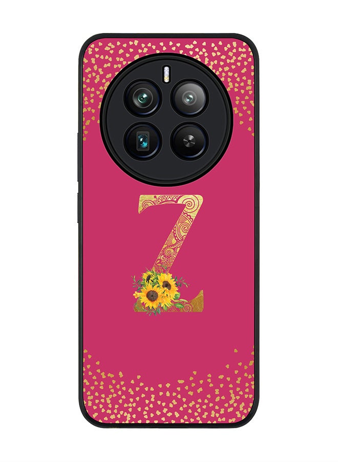 Stylizedd Rugged Black Edge Case for Realme 12 Pro / Realme 12 Pro Plus 5G, Custom Monogram Initial Letter Mandala Floral Alphabet-Z (Deep Pink Rose) - Image 1