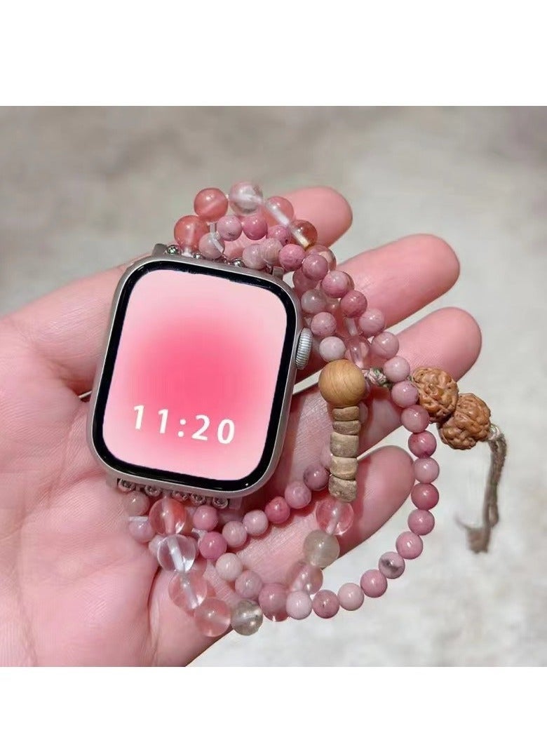 Cherry pink beaded elastic sports strap and Apple Watch series suitable for Apple strap 7/8/9E 40mm - Image 1