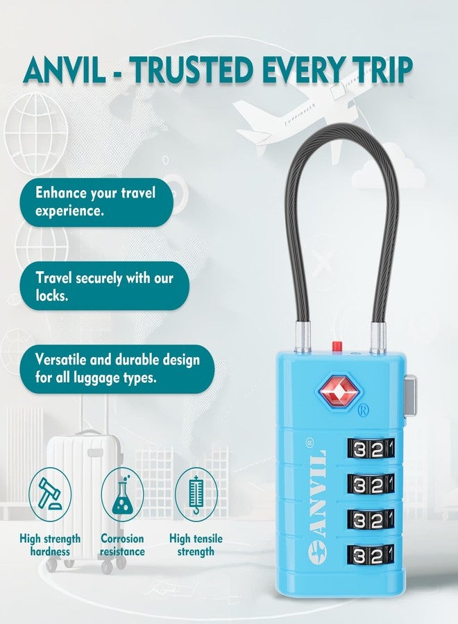ANVIL 4 Digit Luggage Locks, TSA Locks for Luggage, Advanced TSA008 core, Alert Indicator for Your Travel Lock, Suitcase Lock. (4, 4 Colors) - Image 4